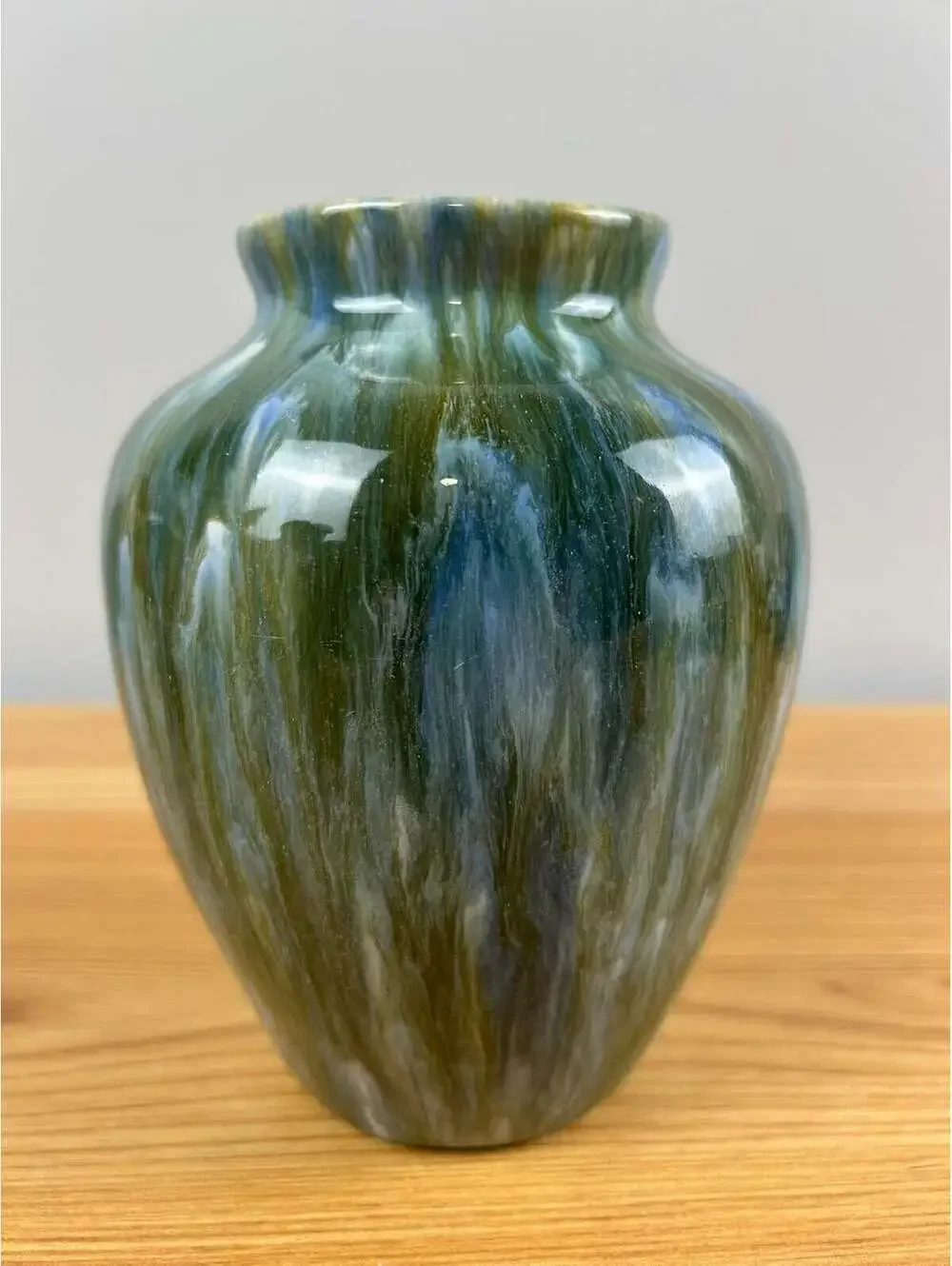 Camark 1920s Arts & Crafts Pottery Green Blue Bright Sasnakra Glossy Vase